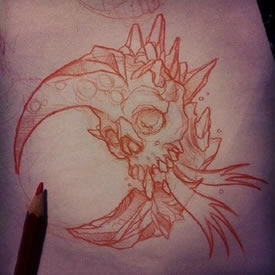 月亮骷髅纹身手稿图案