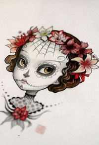 彩色死亡娃娃纹身手稿图案