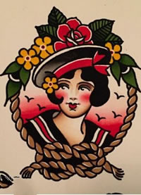 彩色海军风格女郎纹身图案