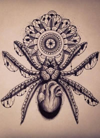 黑灰蜘蛛梵花纹身图片