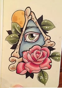 彩色上帝之眼玫瑰花纹身手稿图案