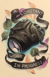 彩色相机纹身手稿图案