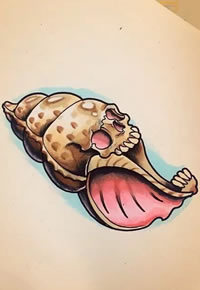 彩色海螺纹身手稿图案