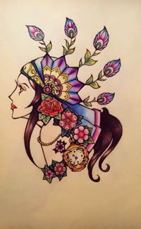 彩色艳丽好看肖像纹身图案手稿