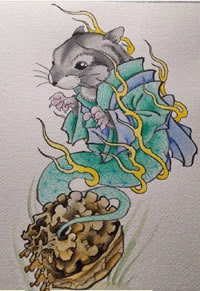 彩色老鼠纹身手稿图