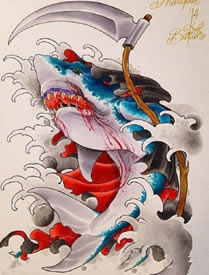 彩色个性鲨鱼纹身图片