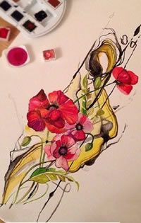 彩色罂粟花纹身图案