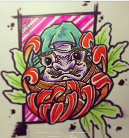 彩色个性达摩菊花纹身手稿图案