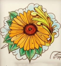 彩色向日葵纹身手稿图案