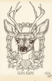 神圣鹿头纹身图案手稿