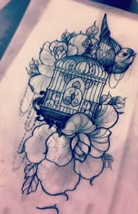 唯美好看鸟笼纹身图案