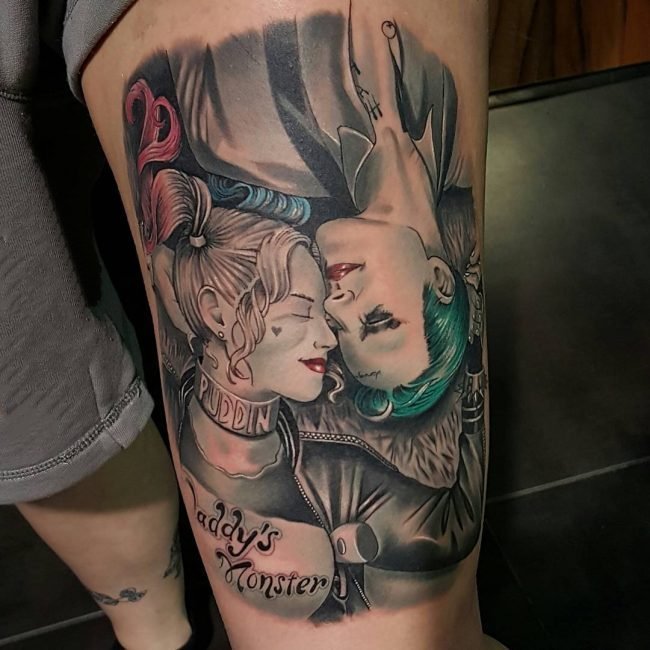 女生人物纹身图案 反叛的人物肖像小丑女纹身图案