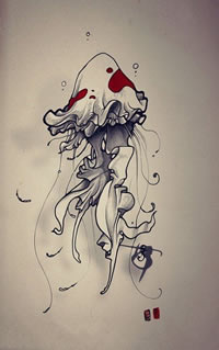 优美的手稿水母纹身图案