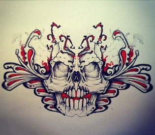 彩色欧美手稿骷髅头纹身图案