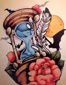 精美彩色沙漏手稿纹身图案