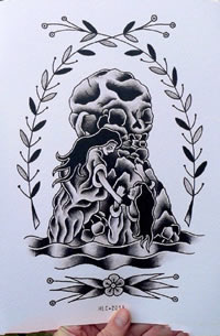 手稿骷髅美女纹身图案