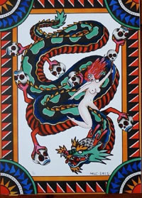 美女骑蛇诡异蛇纹身图案