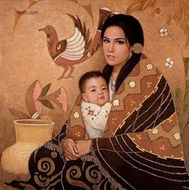 一组人物温馨的母子纹身图案