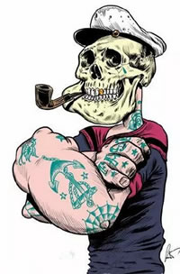 骷髅老头漫画手稿纹身图案