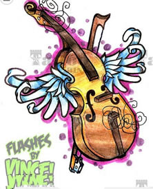 彩色带翅膀的琵琶手稿纹身图案