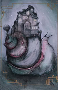 素描蜗牛搬家纹身图案