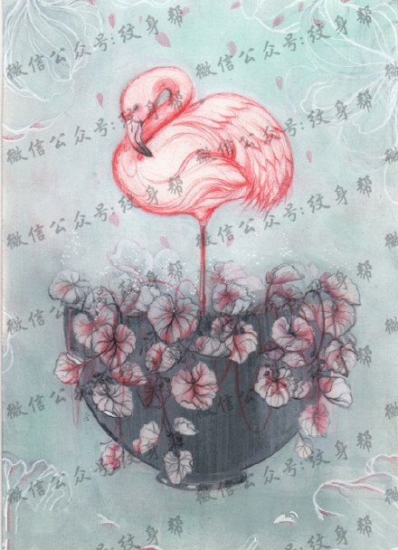 素描一只美丽的丹顶鹤纹身图案