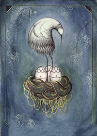 素描抽象仙鹤鸟纹身图案