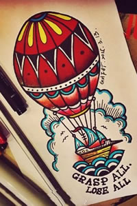 彩色热气球手稿纹身图案