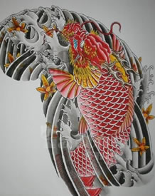 中国传统风龙鱼手稿纹身图案