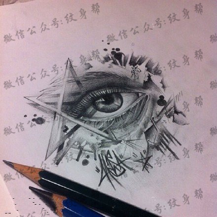 几何立体的全视之眼纹身图案