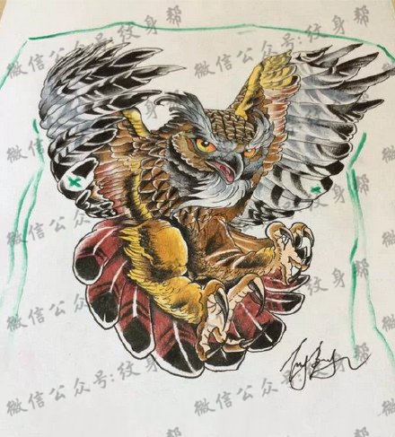 霸气的老鹰手稿纹身图案