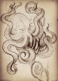 一款个性的章鱼手稿纹身图案
