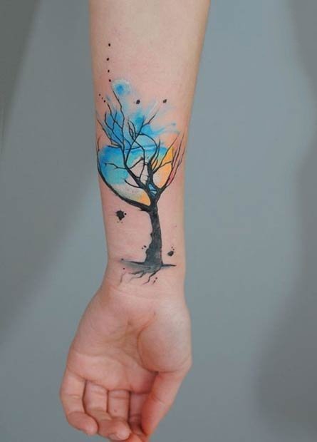 彩色泼墨纹身 绚丽多彩的彩色泼墨纹身图案