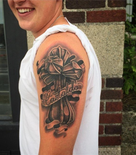 神圣庄重的经典十字架创意文艺纹身图案