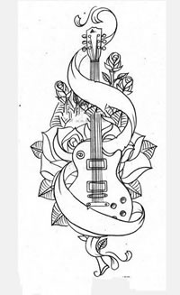 简单清新花戏琵琶手稿纹身图案