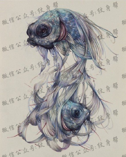 漂亮的鱼手稿纹身图案