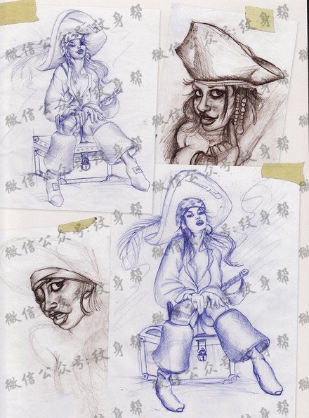 素描人物肖像手稿纹身图案