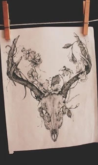 惊悚的羚羊头手稿纹身图案