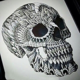 惊悚的骷髅头手稿纹身图案