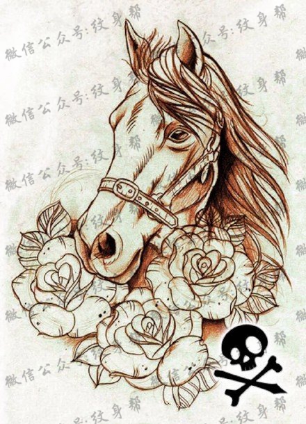 漂亮的骏马骷髅纹身图案