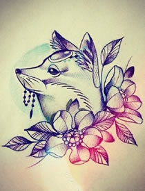 漂亮的狐狸手稿纹身图案