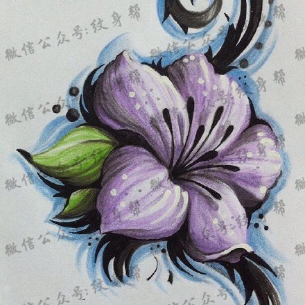 彩色水墨花纹身图案