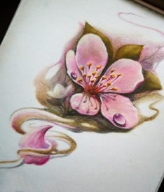 逼真写实的樱花手稿纹身图案