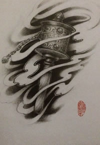 立体感效果的转筒手稿纹身图案