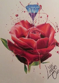 水墨钻石玫瑰手稿纹身图案