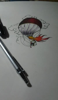 彩色热气球手稿纹身图案