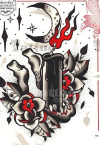 月亮下的蜡烛手稿纹身图案