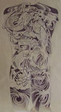 中国风鲤鱼跳龙门纹身图案