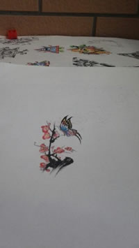 漂亮的梅花蝴蝶手稿纹身图案