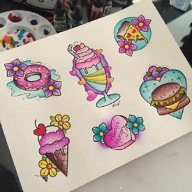 各种色调鲜艳冰激凌手稿纹身图案